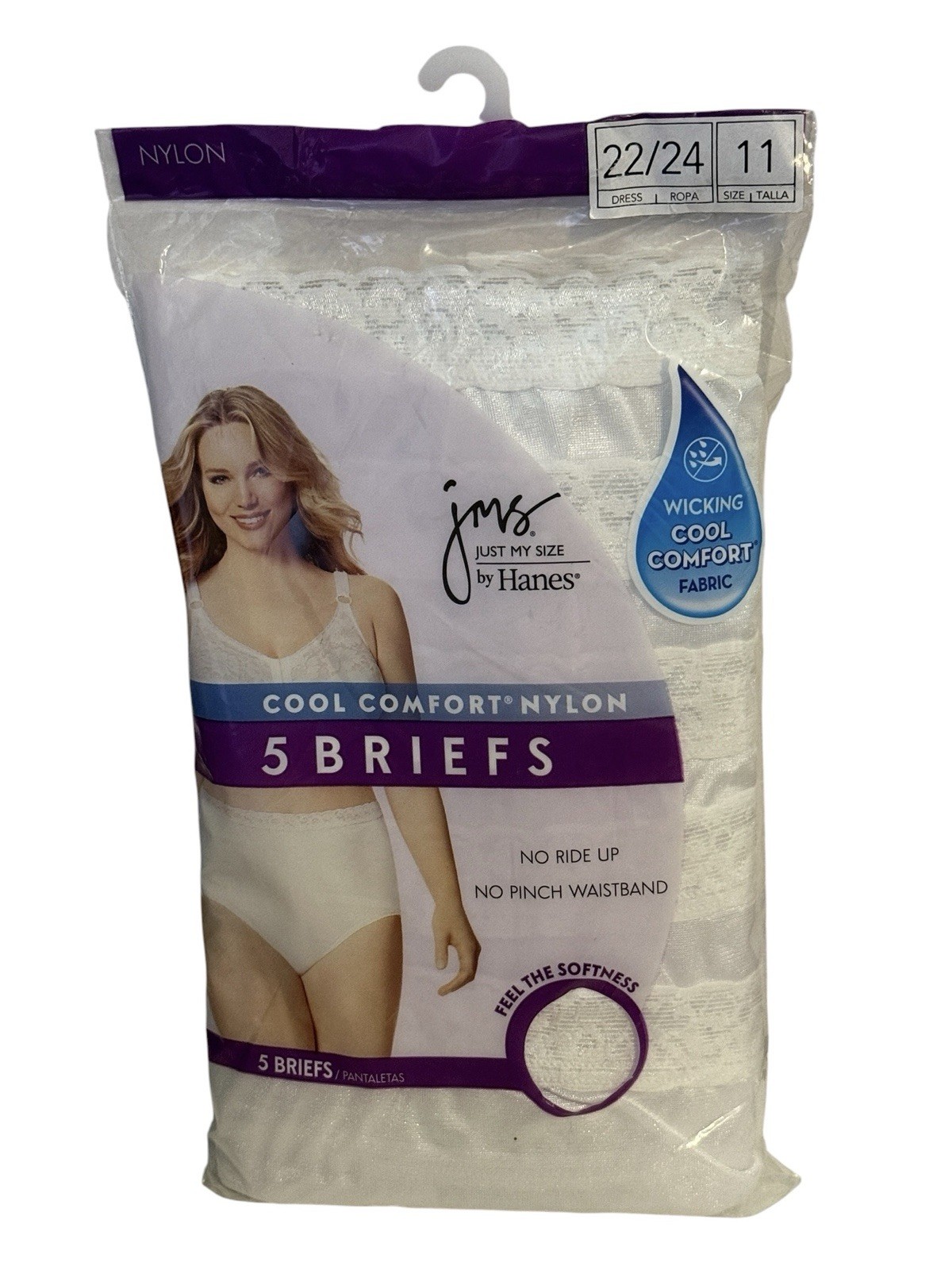 NOS Women’s Just My Size Hanes Nylon Briefs Lace Waist Cotton 5 Pk Size 11