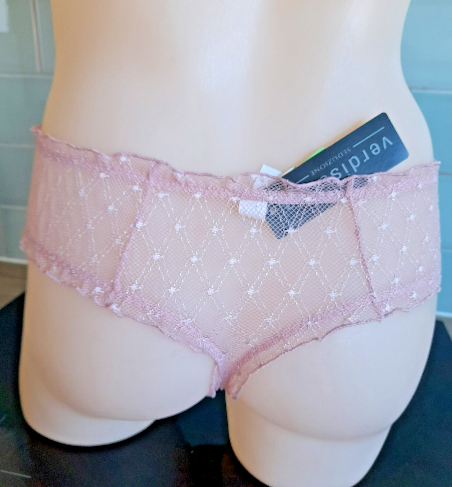 Verdissima STARRY NITE Sheer Wide Sided Pink Lace Hipster Thongboy M