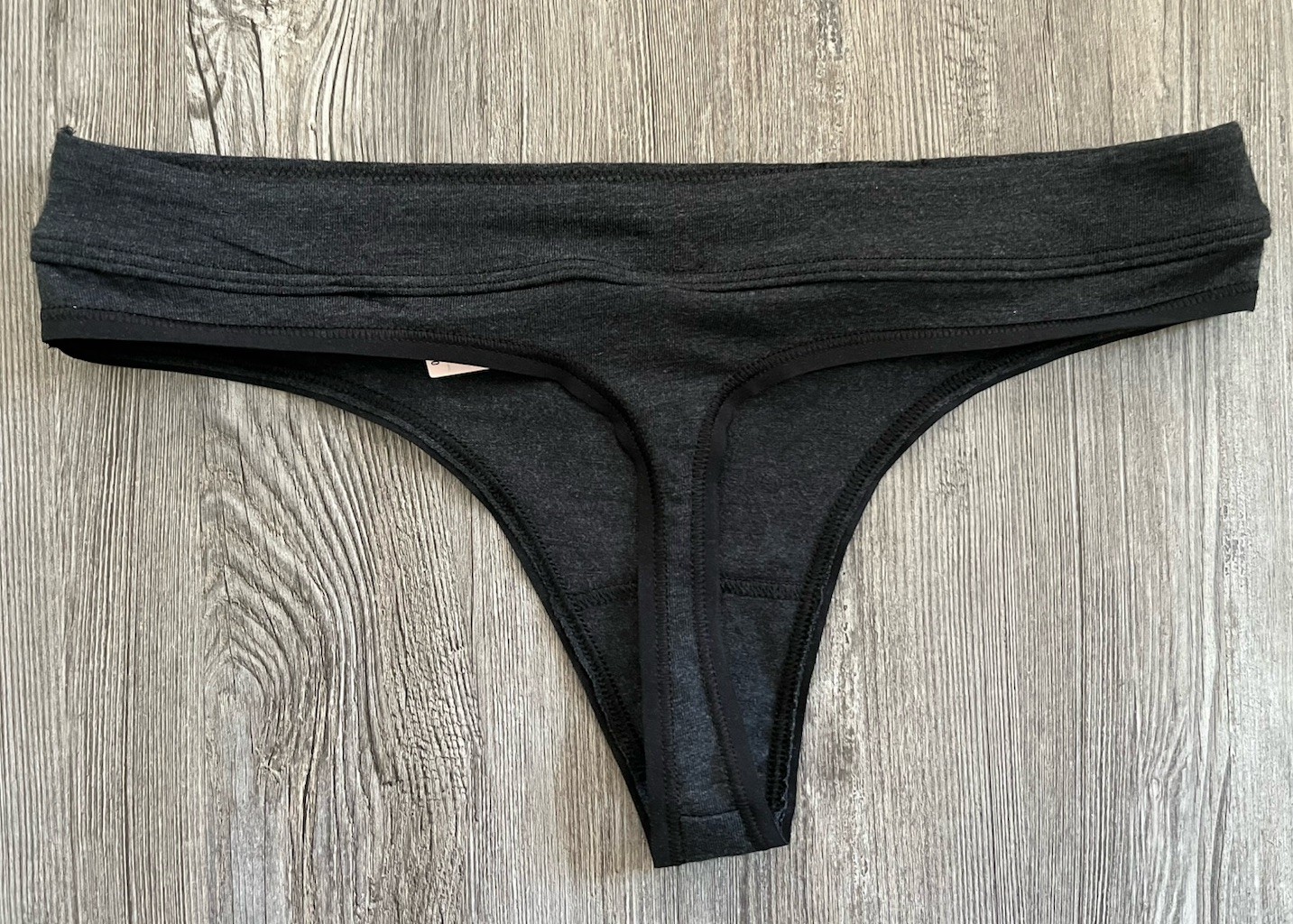 S Victoria Secret Logo Cotton Hardware Patch Heather Black Thong Panty NEW