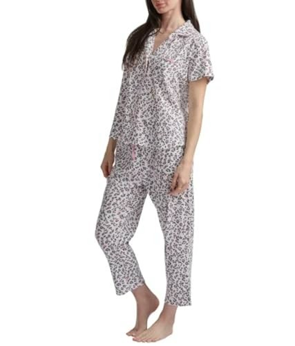 Karen Neuburger Women’s Notch Collar 2-Piece Slim Leg Pajama Set, White, XLARGE