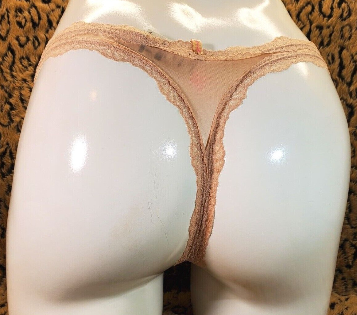 Victoria’s Secret PINK Light Brown Floral Lace Thong String Panty S NWT Sexy