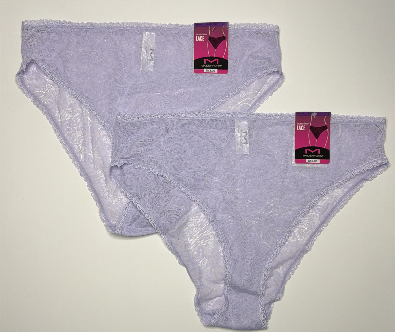 MAIDENFORM High Leg Luxurious Lace Light Purple Panty Womens 2XL/9 NEW 2 Pack