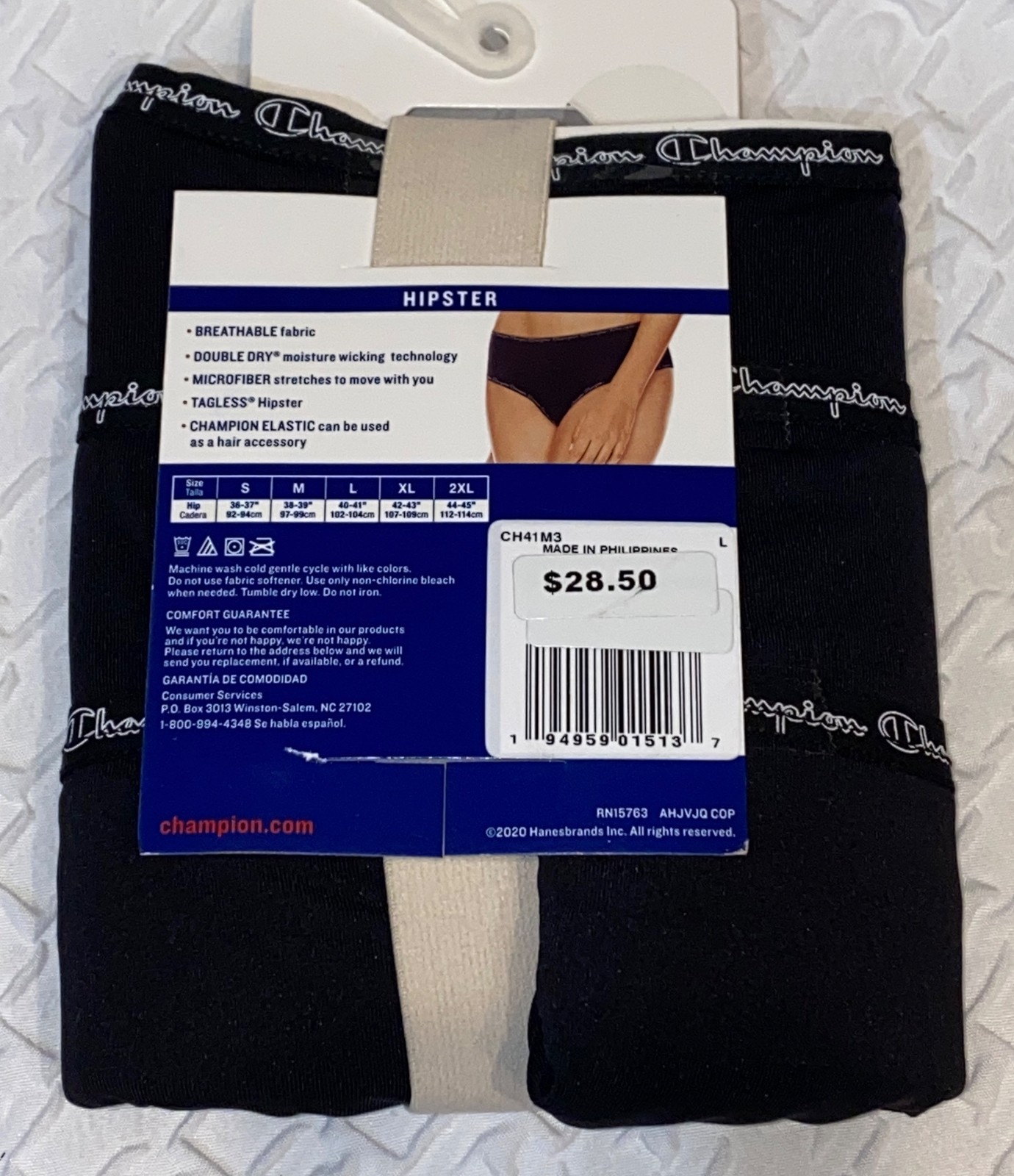 CHAMPION Microfiber 3 Pk Black Hipster Panty NIP Womens Sz M 6 L 7 XL 8 CH41M3