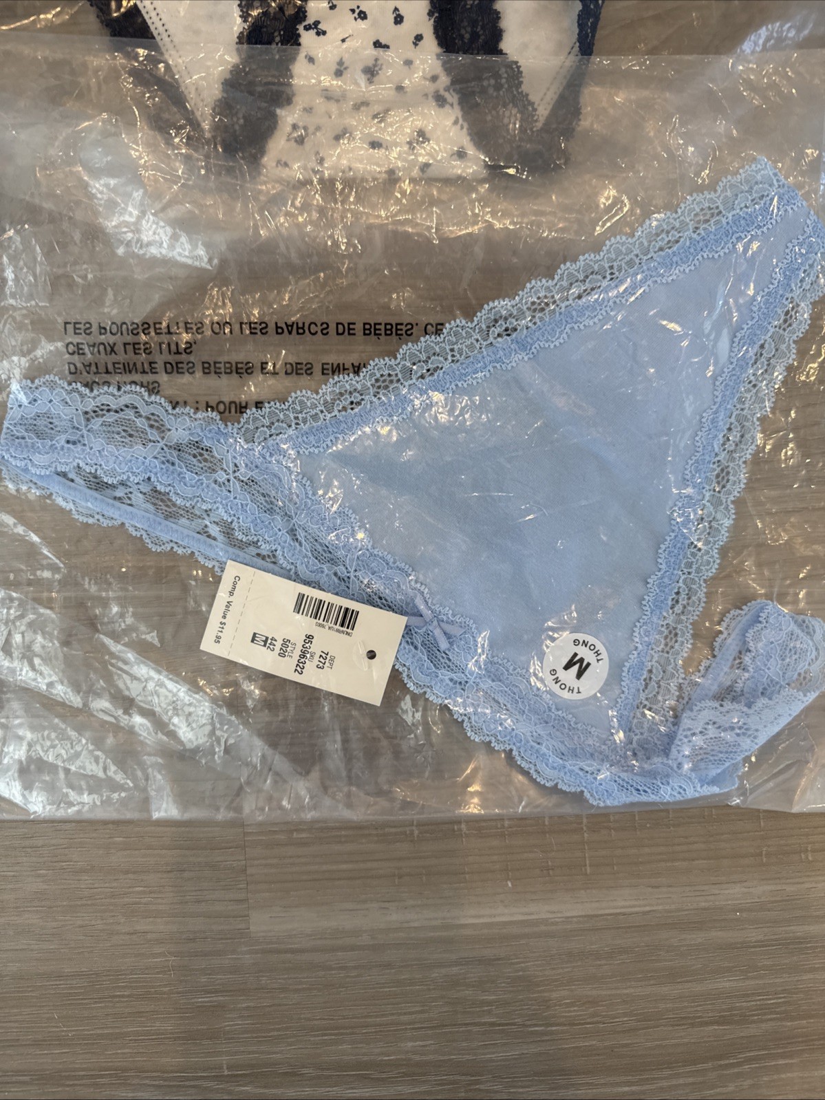 NWT AEROPOSTALE Lot of 3 LACE TRIMMED Bikini Hipster THONG Gray Blue Medium