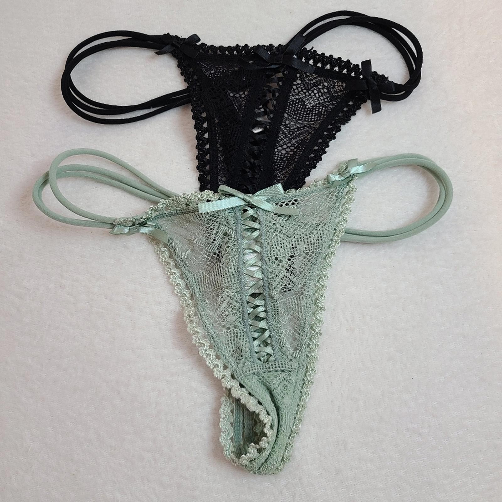 Y2K Vintage 2pk Sexy Strappy Crochet Lace-up Thong Panties Size Lg