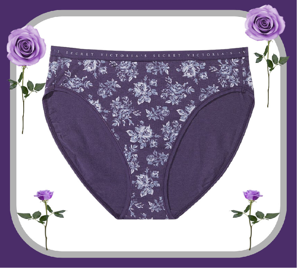 M XL XXL Purple Toile Floral Cotton Victorias Secret High Leg Waist Brief Pantie