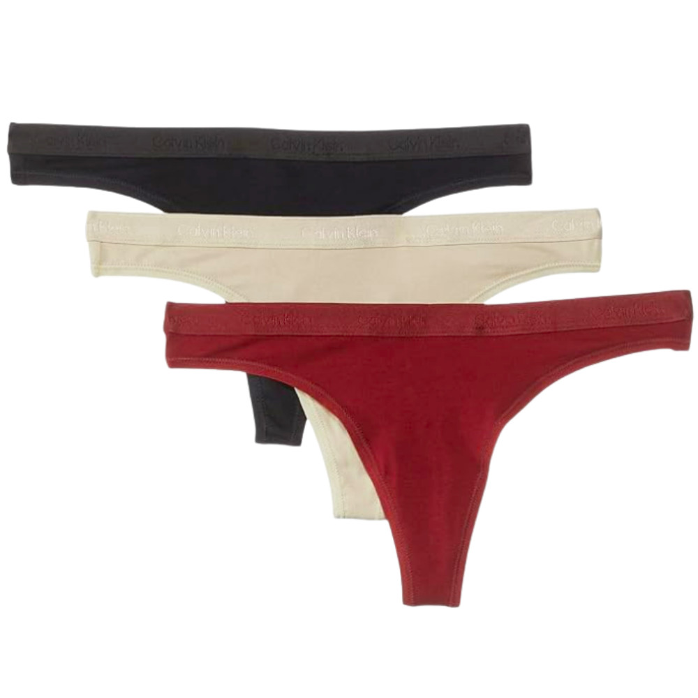 Calvin Klein Women’s Modern Logo Thong 3-Pack Black/Cocoon/Syrah XL – NEW