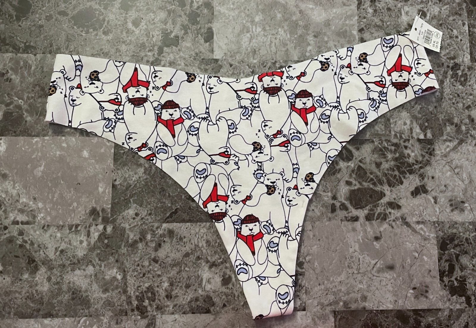 NWT AERIE AMERICAN EAGLE XL POLAR BEAR COOKIE RAW EDGE NO SHOW THONG PANTIES