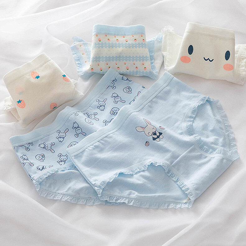 Kawaii Cute Style Cotton Panties Underpants Blue White Jpop Kpop Fashion Pantsu