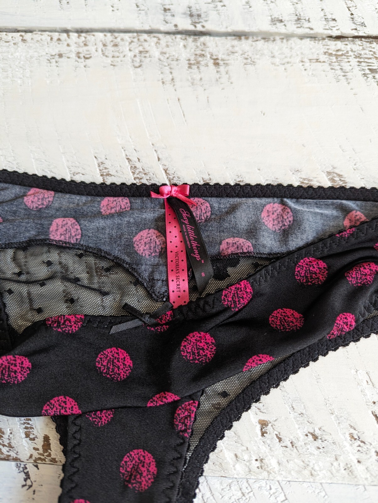 Vintage Victoria’s Secret Size S Black Spray Dot Heart Cheeky Panty