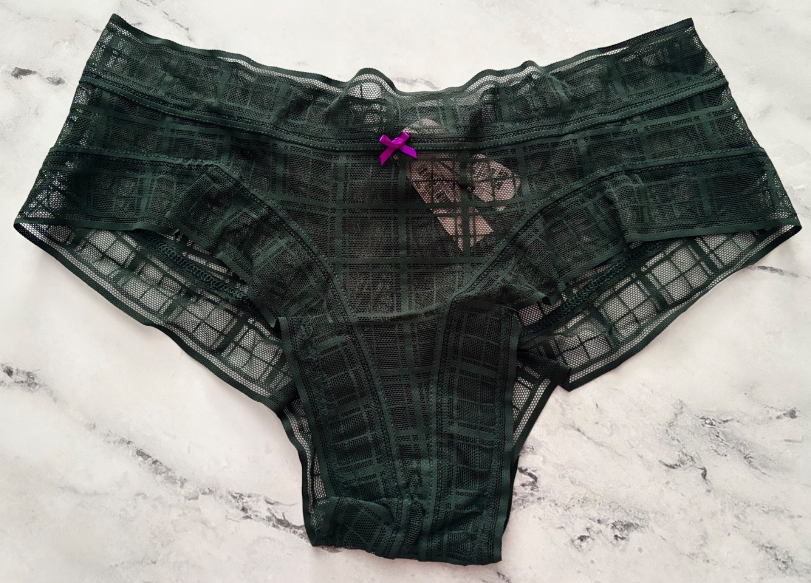 Victoria’s Secret Cheeky Panty Sheer Green Plaid Check Mesh S L XL