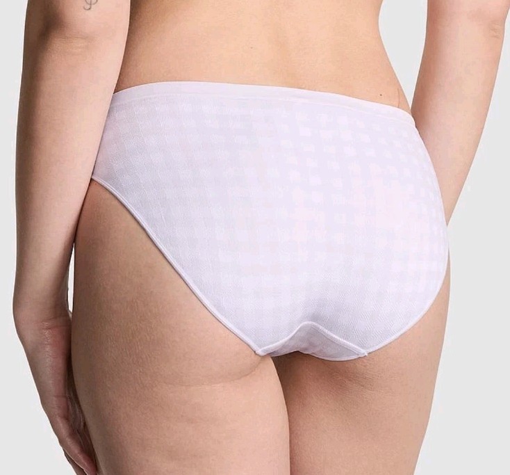 Victoria’s Secret PINK Seamless White and Purple Gingham Bikini Panty (L) NWT!