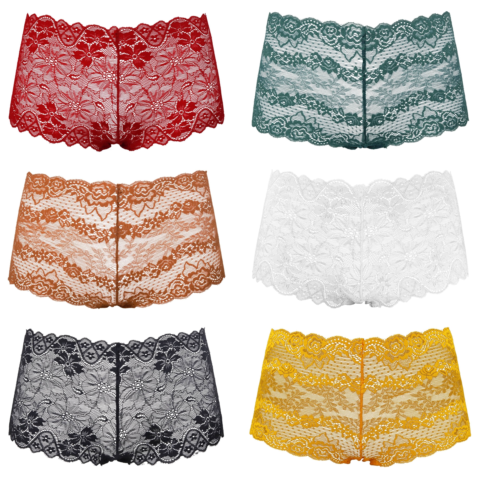 Women’s Pack Of 6 Comfort Sheer Lace Tanga Hipster Boyshorts Panties