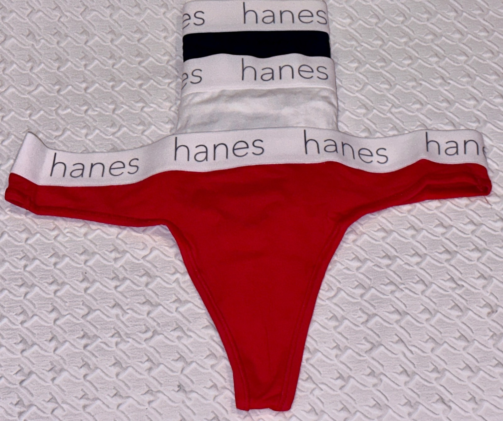 HANES 3 Pk Ultimate Stretch Cotton Red White Thong Panty Womens S M L XL 8 2XL 9
