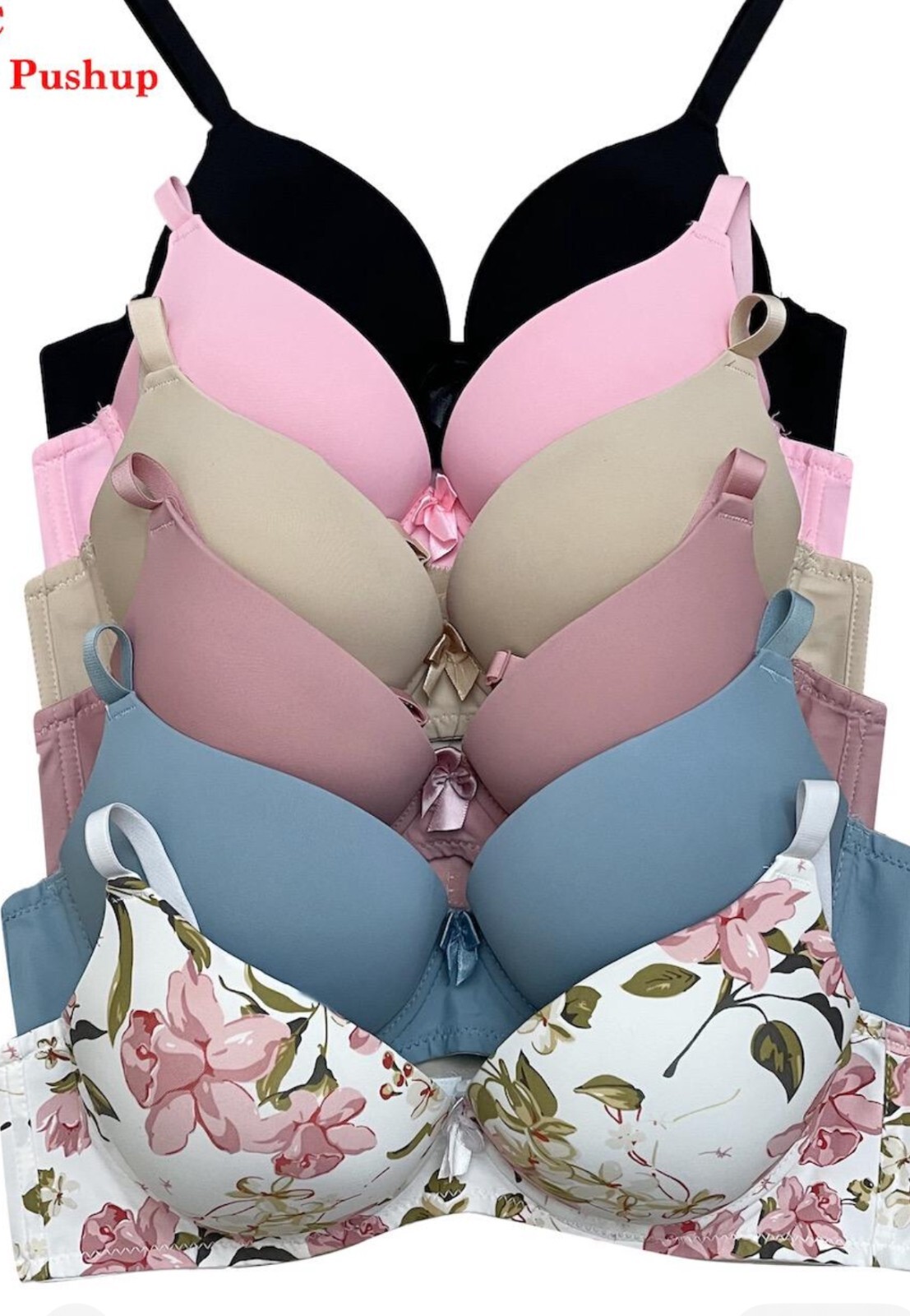 3- 6 Bras T-shirt Women’s Max Lift Extreme Push Up Add 2 Cup Push-ups 99 32B-40C