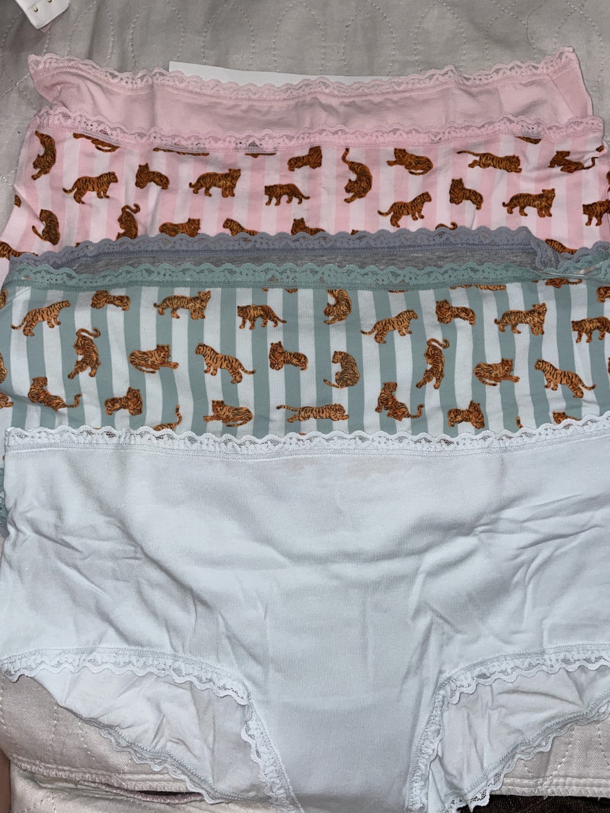 Victoria Secret XXL Lace Trim Cheeky Cotton Modal Panties 5 Pack TIGER striped