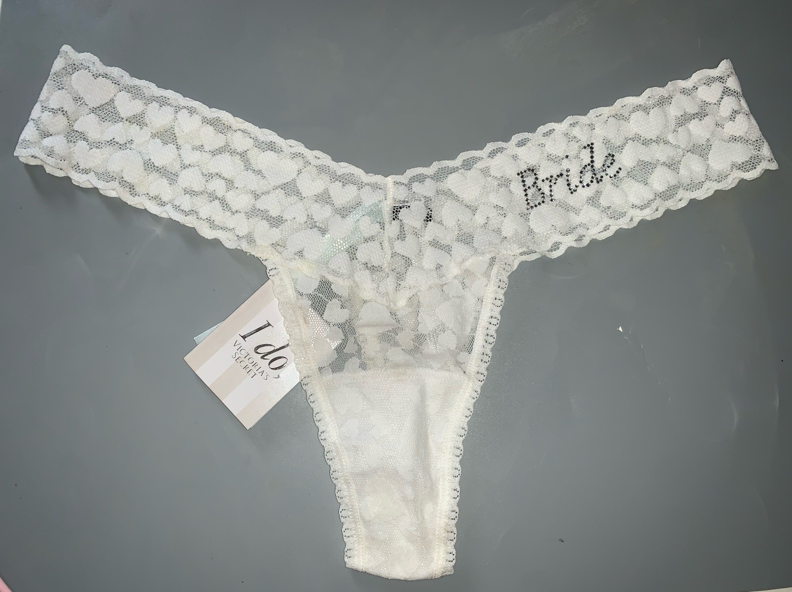 NWT Victoria’s Secret White Heart Lace Thong Panties Bridal I Do Bride S M L