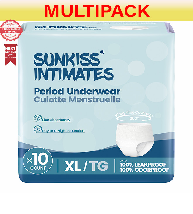 SUNKISS INTIMATES PeriodUnderwearWhite XL 100% leak & Odor Proof -4 Packs of 10