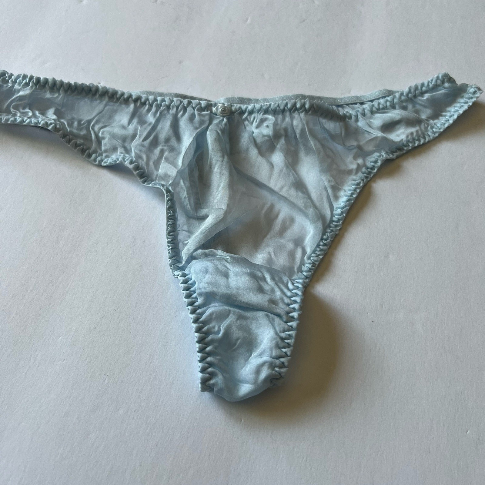 SKIMS SILK CHIFFON SHEER THONG FROST BLUE SIZE LARGE NEW