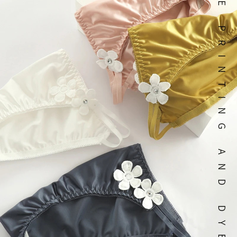 Low Rise Satin Floral Panties Seamless Women Soft Stretch Breathable Comfort