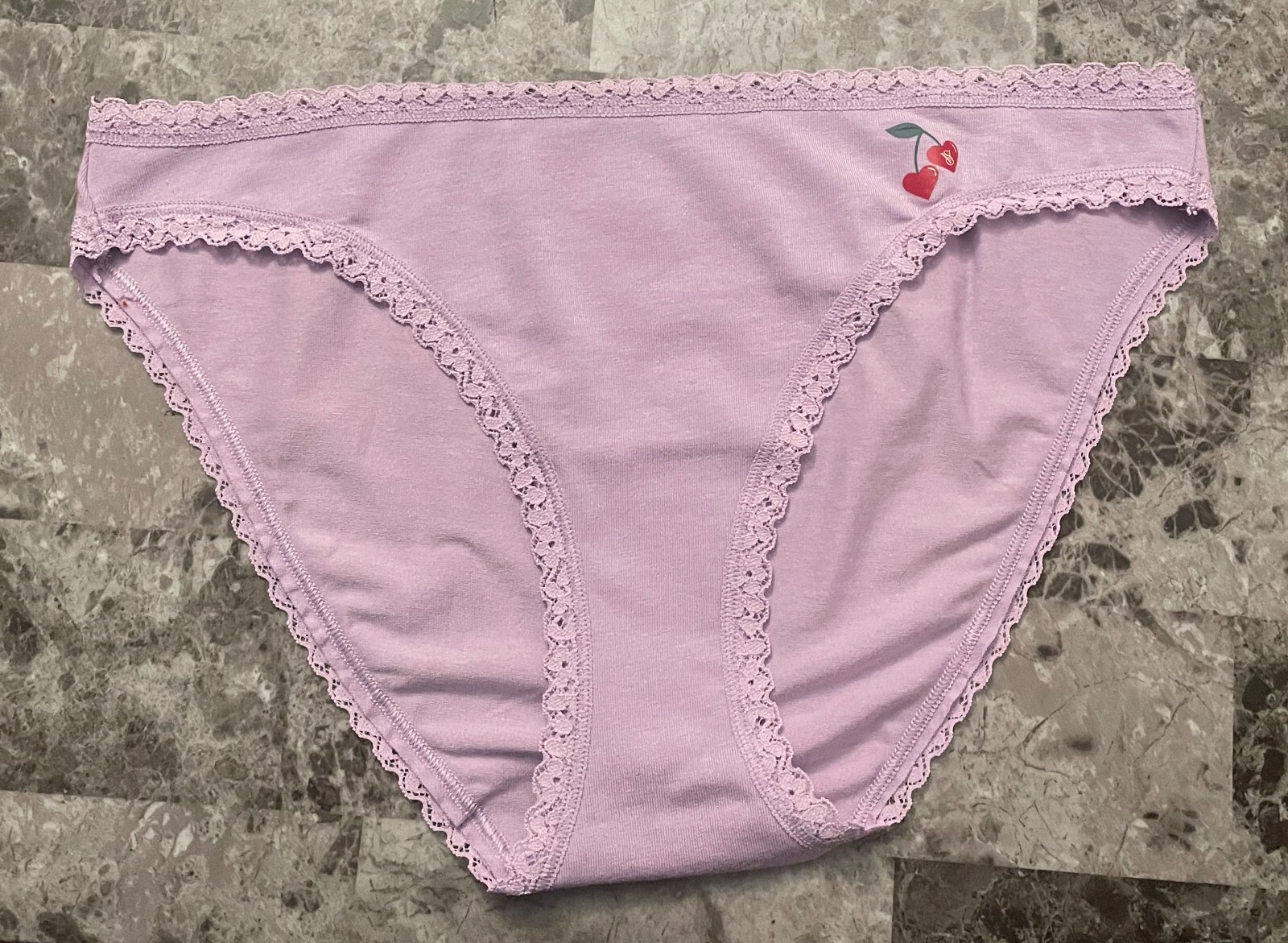 NWOT VICTORIA’S SECRET PURPLE LAVENDER RED CHERRY HEART LACE BIKINI PANTIES