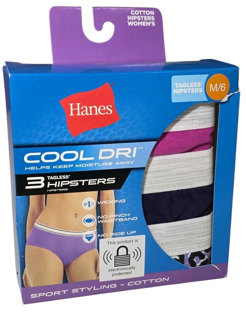 Hanes Panties Womens Size M/6 Cool Dri No Pinch Hipster Tagless 3ct Package New