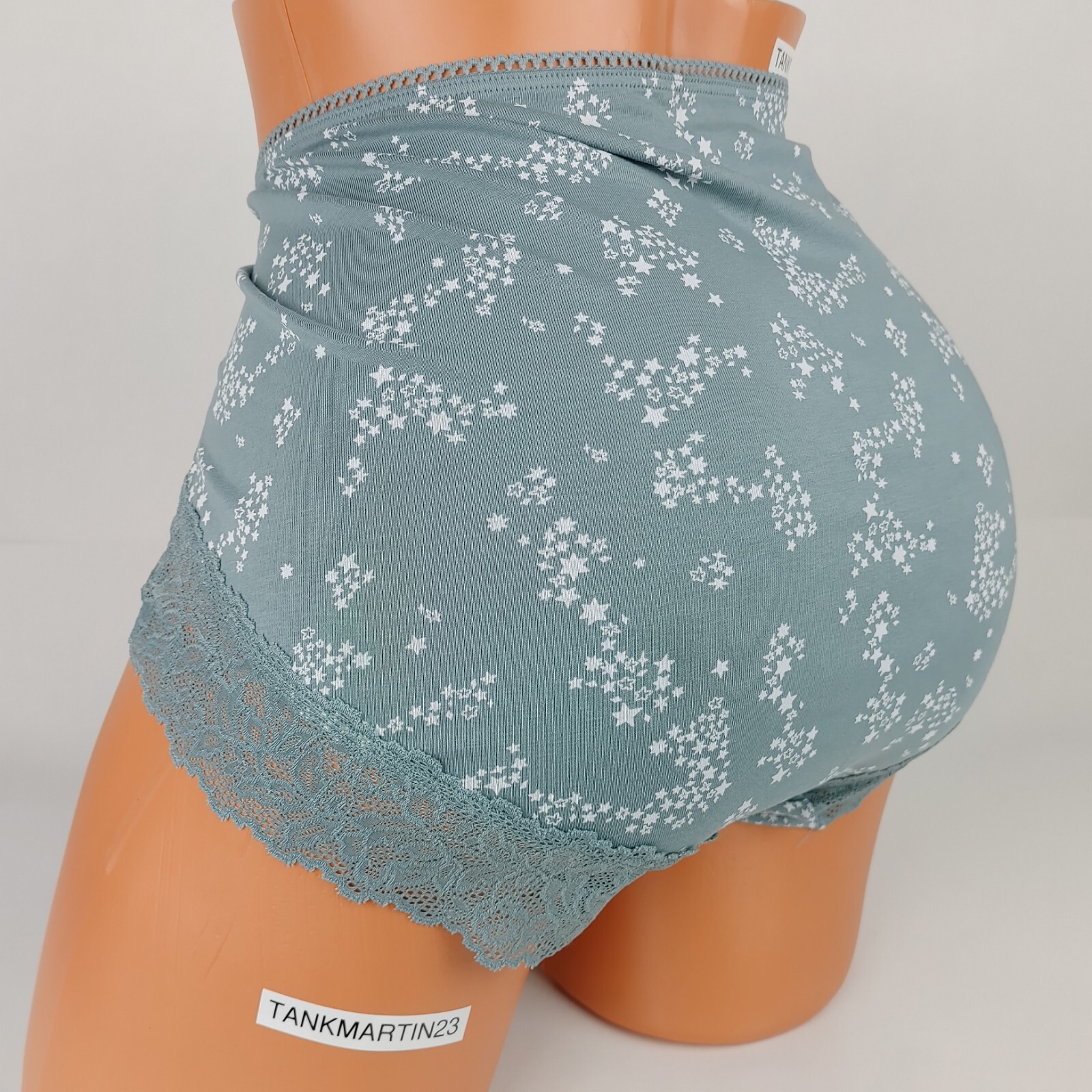 LANE BRYANT CACIQUE PLUS COTTON FULL BRIEF 22/24 PANTY GREEN STARS LACE HIP BUTT
