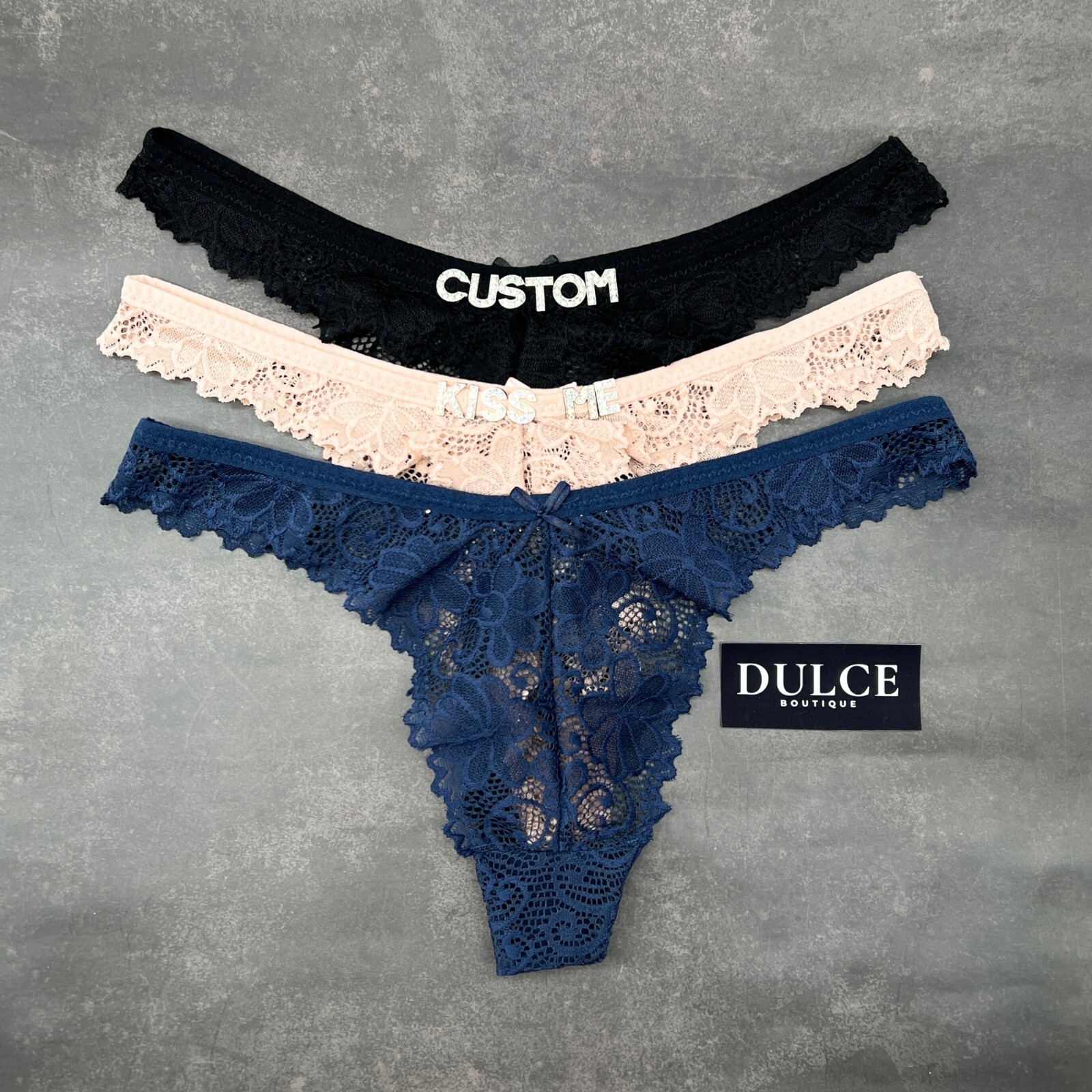 Custom Boyfriend Name Thong Lace Panties Personalised Crystal Letters Underwear