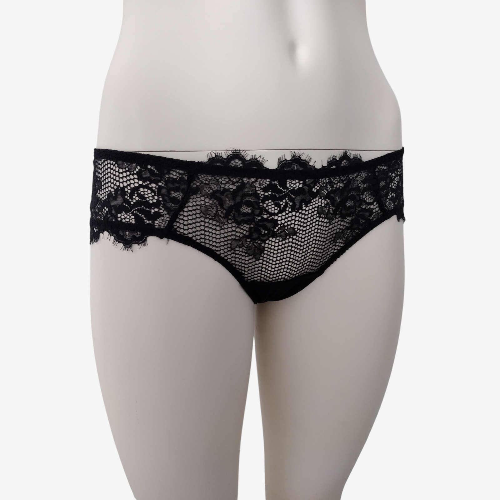 Adore Me Black Sheer Nylon Mesh and Lace Cheeky Panty Size S
