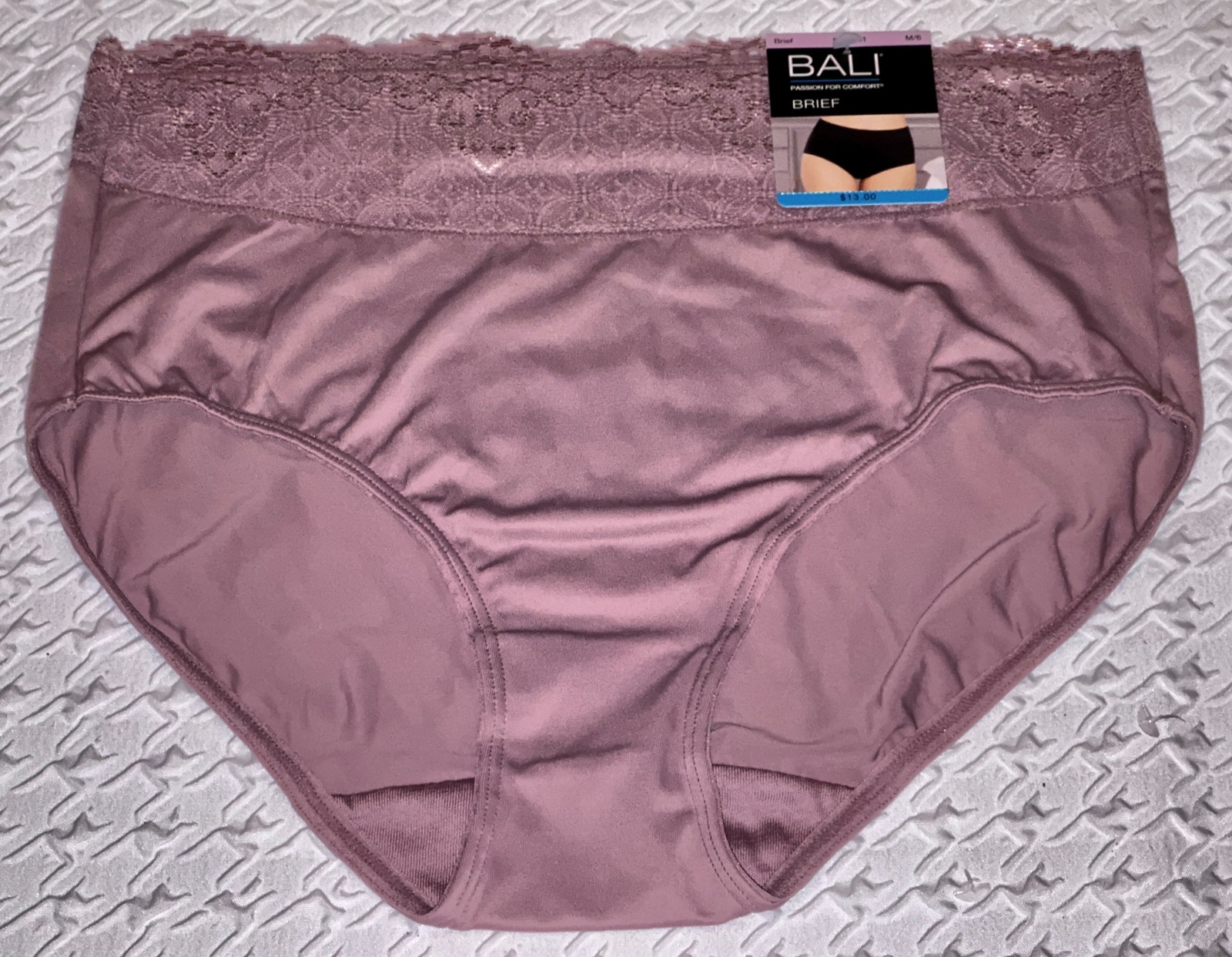 BALI Passion For Comfort Lace Waist Purple Mauve Brief Panty Womens M 6 L 7 XL 8