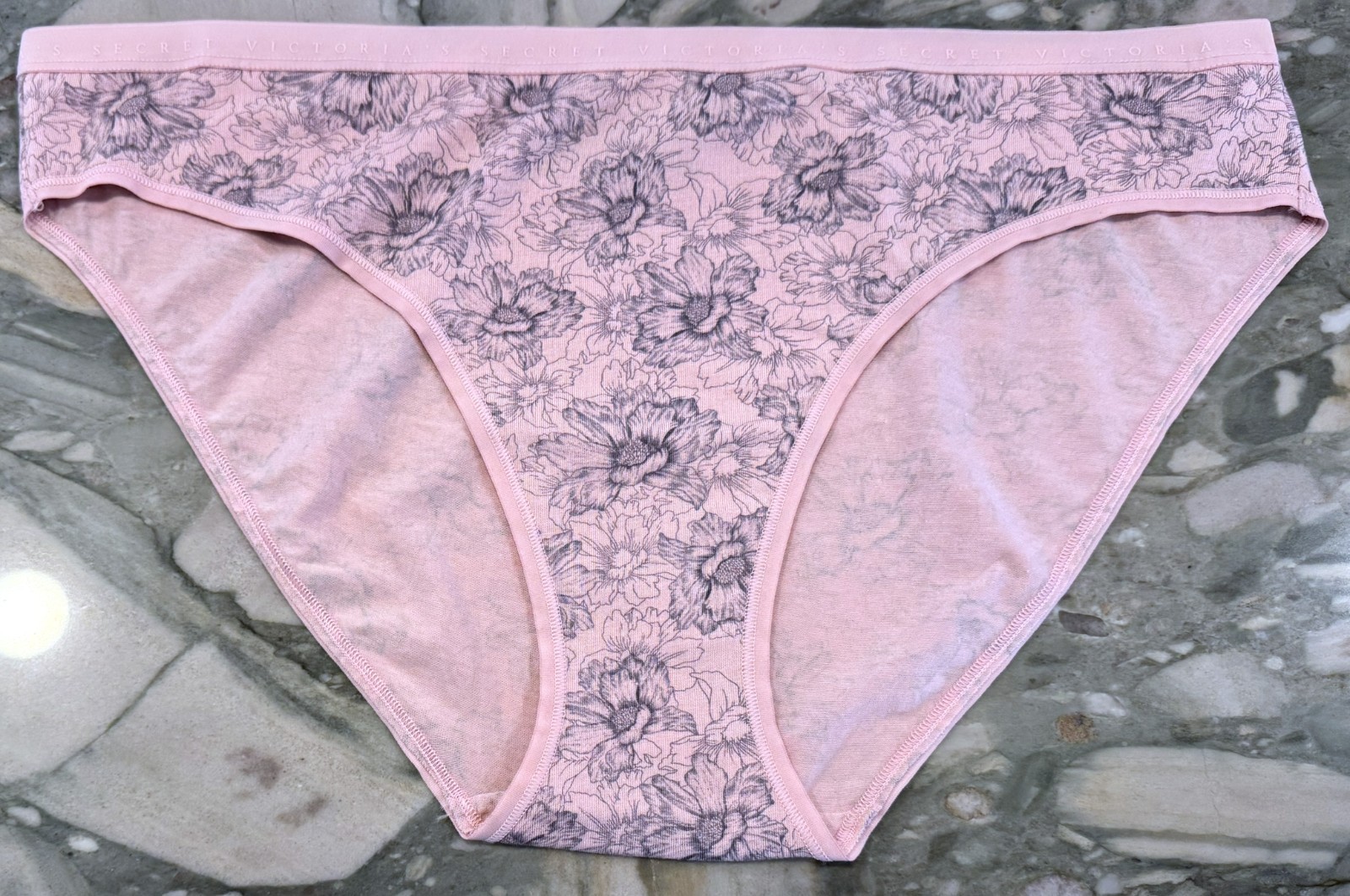 NEW Victoria Secret Cotton Bikini Panty – Pink Lily Outline Floral – XXL
