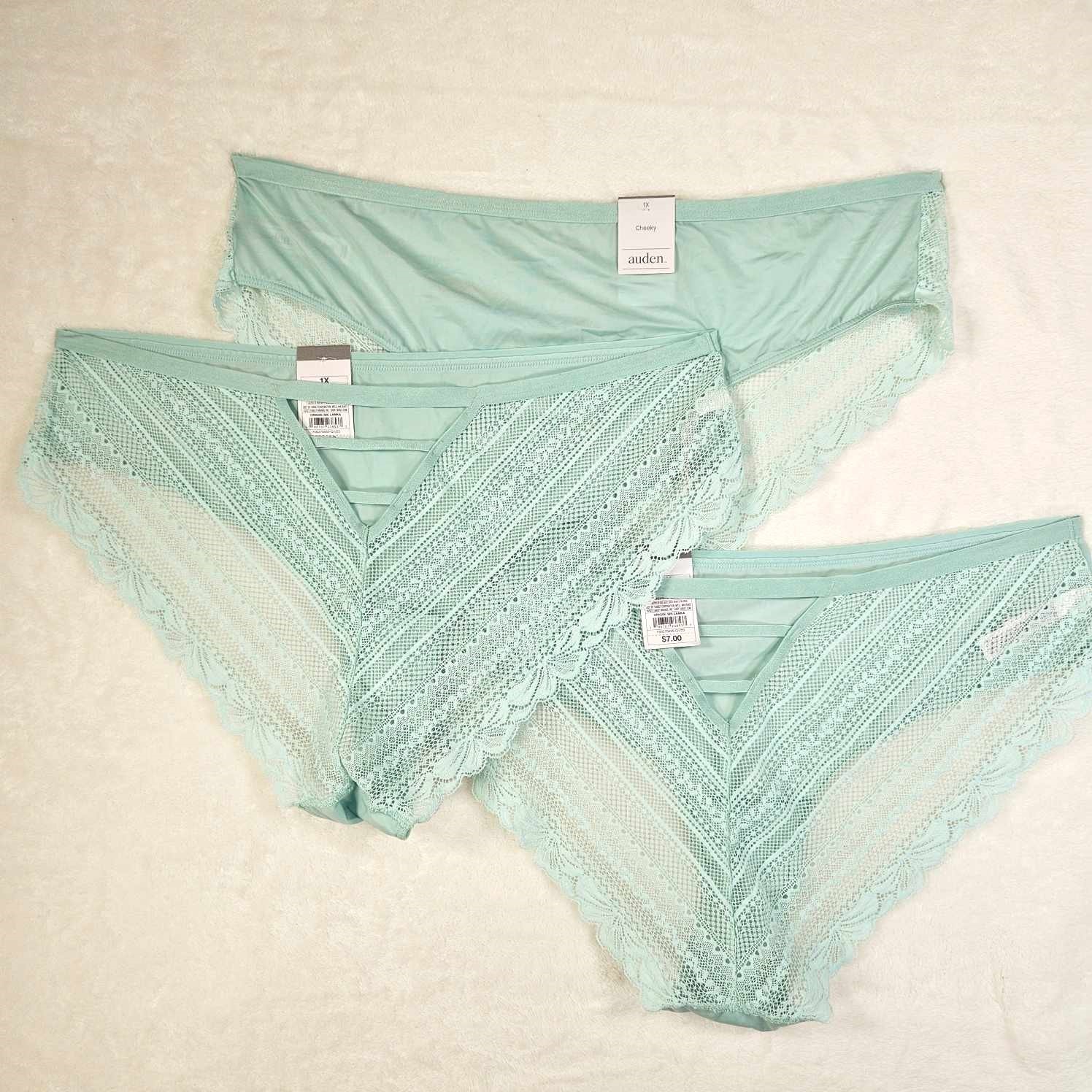 Auden 3pk Fashion Cheeky Underwear Womens Plus Size 1X Stretch Light Green