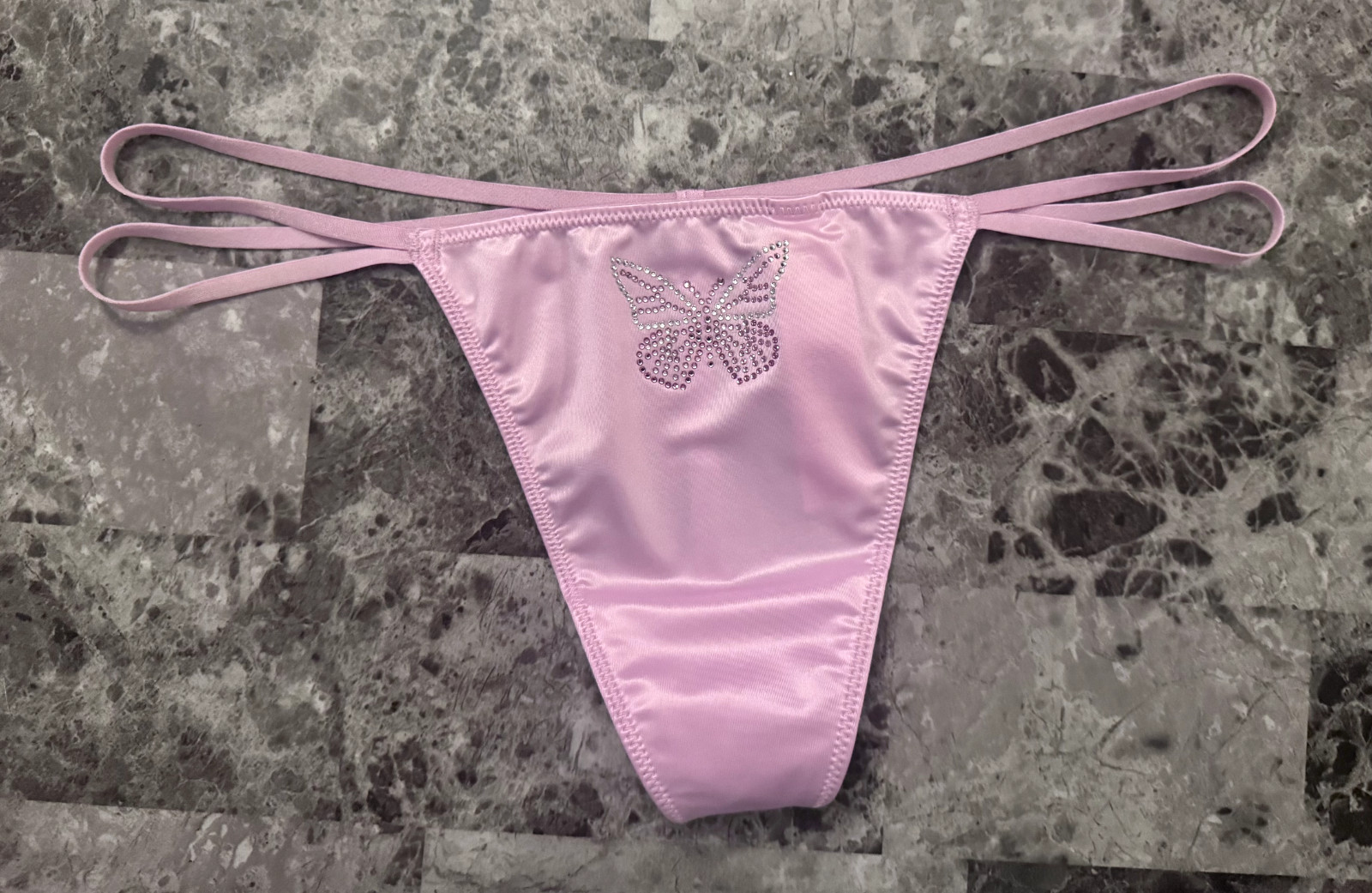 NWT VICTORIA’S SECRET SATIN SMOOTH RHINESTONE BUTTERFLY STRAPPY V STRING PANTIES