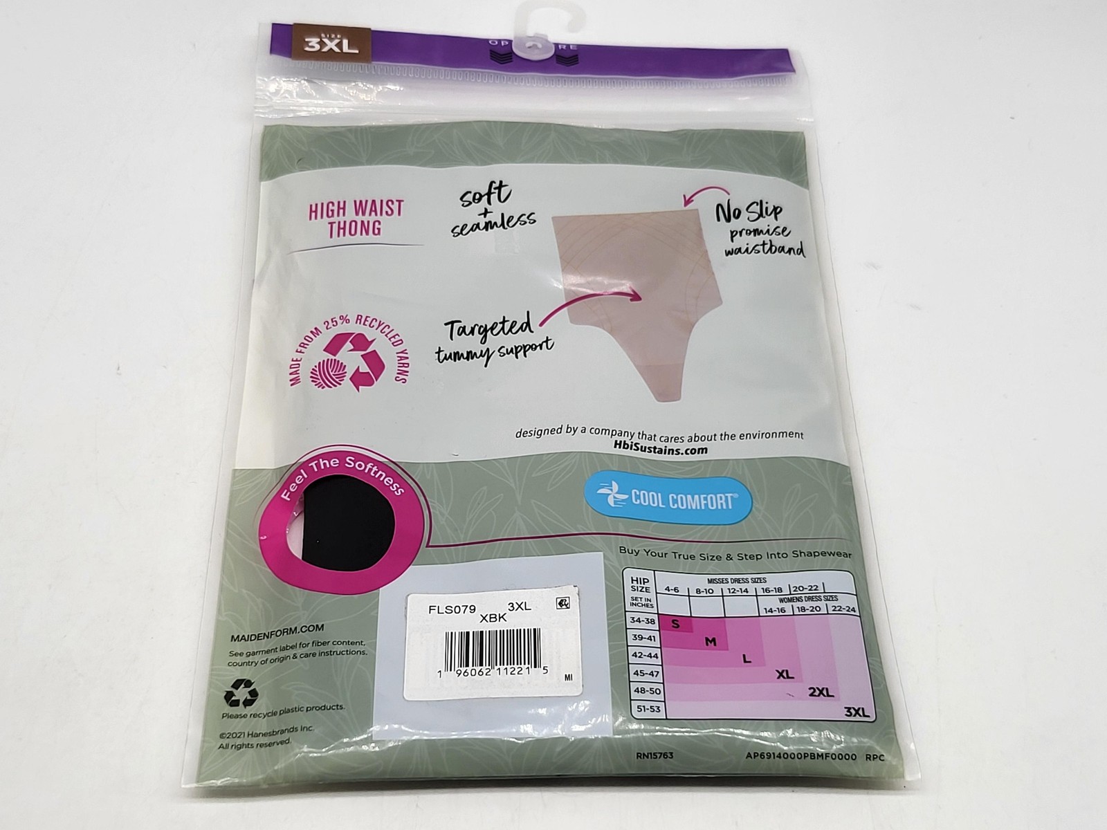 Maidenform Flexees High Waist Thong Shapewear 3XL Black Cool Comfort Firm New