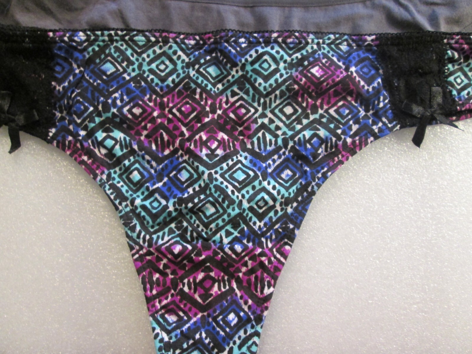 New 4 Ladies Thongs Cotton Panties💚Size XL💚Jewel Print, Blue, Black,Gray💚