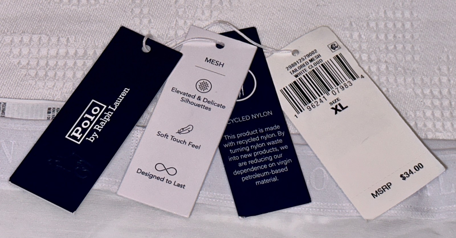 POLO RALPH LAUREN Tailored Mesh White Cloud Hi Waist Thong Panty Womens L 7 XL 8