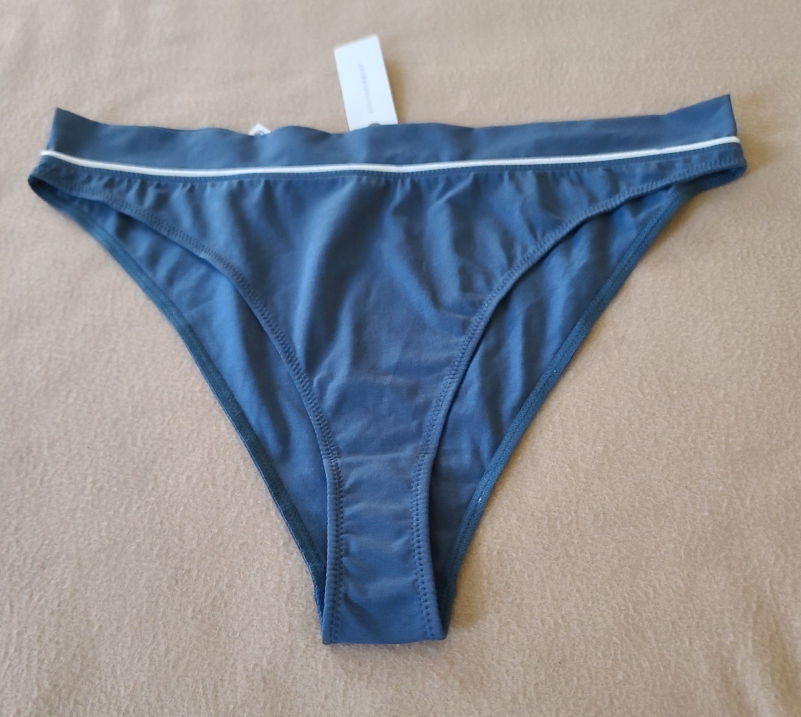 By Anthropologie Cotton Bikini Panty Large Blue White Trim Classic Comfort NWT