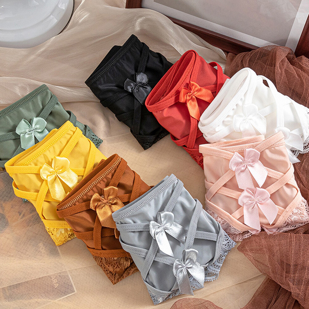 Satin Briefs G-string Lace Panties Thongs Underwear Hollow Breathable 8 PCS