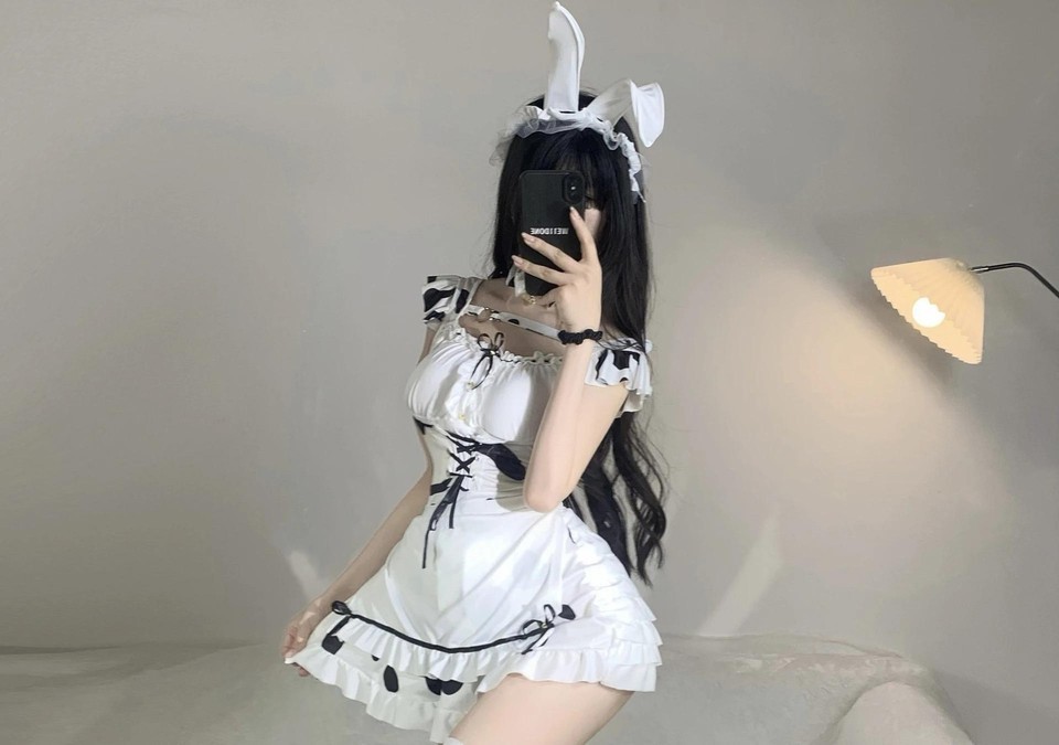 Anime Cute Cow Print Bikini Bodysuit Sexy Halter Backless Sexy Micro Lingerie