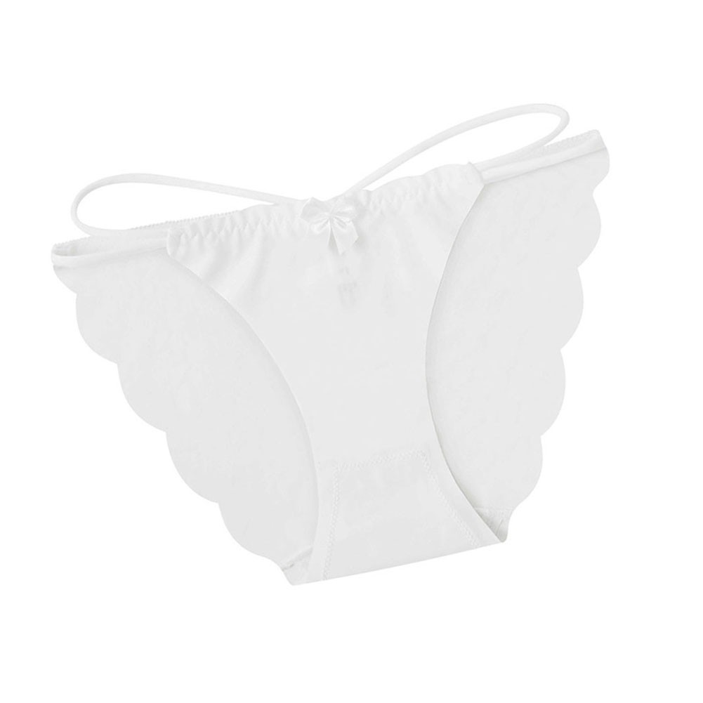 Ladies Seamless Briefs Mid Waist Bowknot Pure Color Ice Silk Polyester Fabric