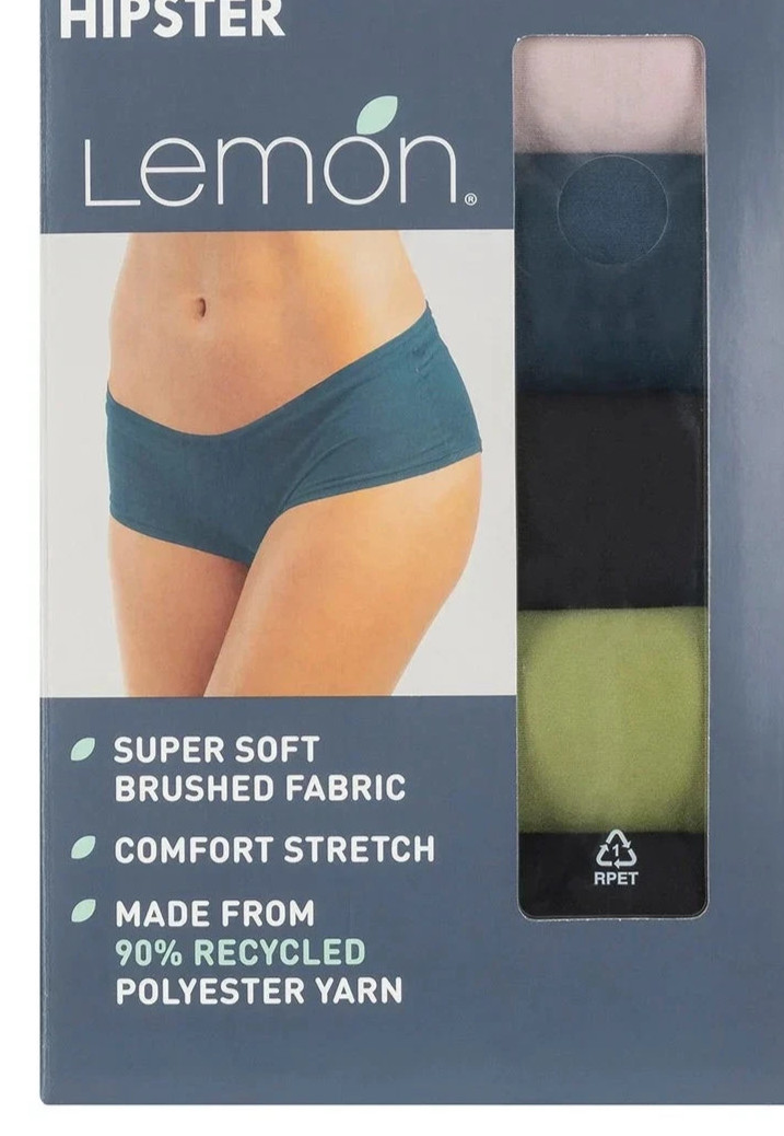 Lemon Women’s 4-Pack Ultra Soft Comfort Stretch Hipster Panties, L