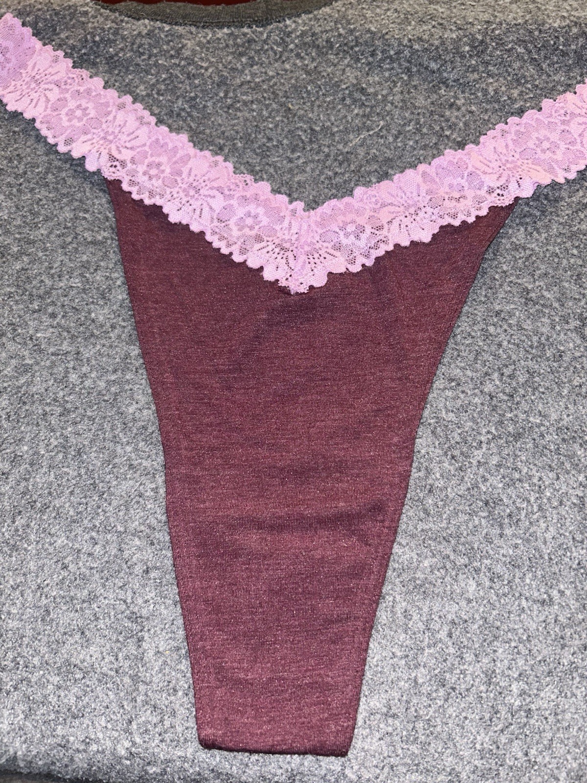 VICTORIA’S SECRET PINK Cotton Thong Panty VS Burgundy And Purple Lace XL