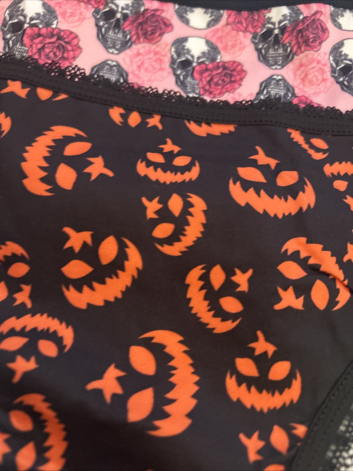 Morvia 3pk lace trim goth Skater Emo Goth panties M Blk Orange Pink Skull Jack