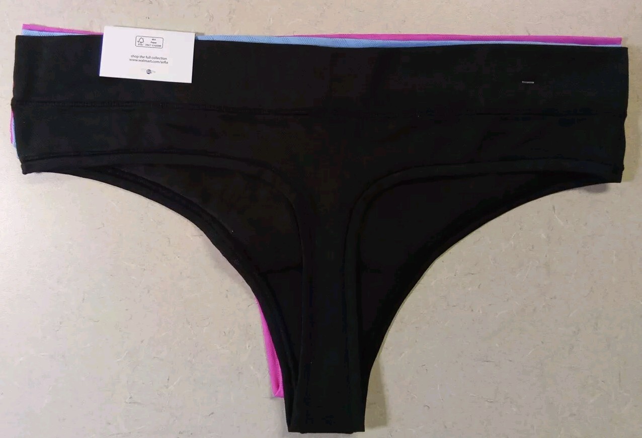 Sofia Intimates Women’s Lace Thong Panties 3 Pack Size L Rose/Hydrangea/Black