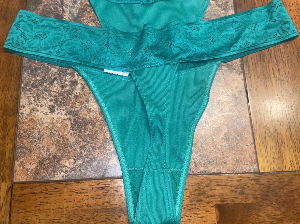 7x Auden XL (16) Thong Underwear Cotten Blend Lace Top Green Panties 7 Pack