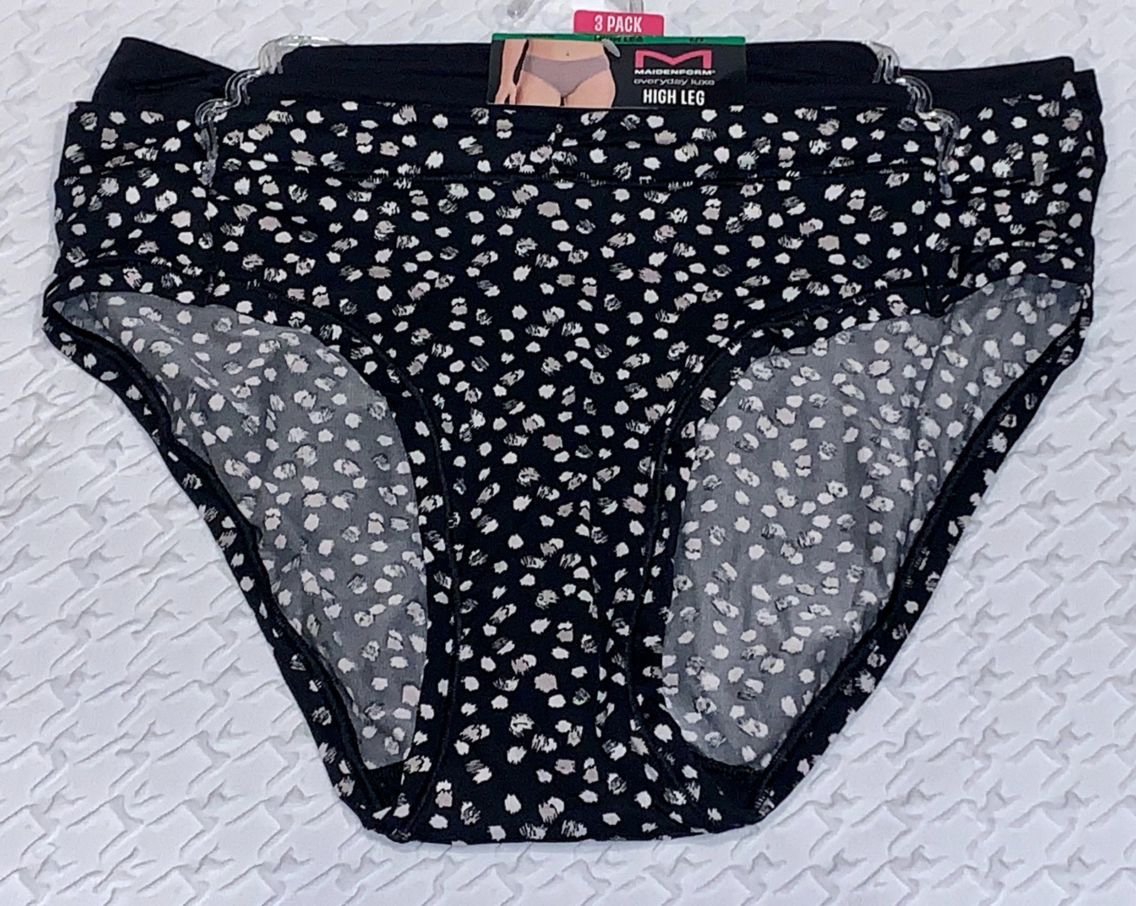 MAIDENFORM Everyday Luxe Stretch Micro 3 Pk Black High Leg Panty Womens Sz L 7