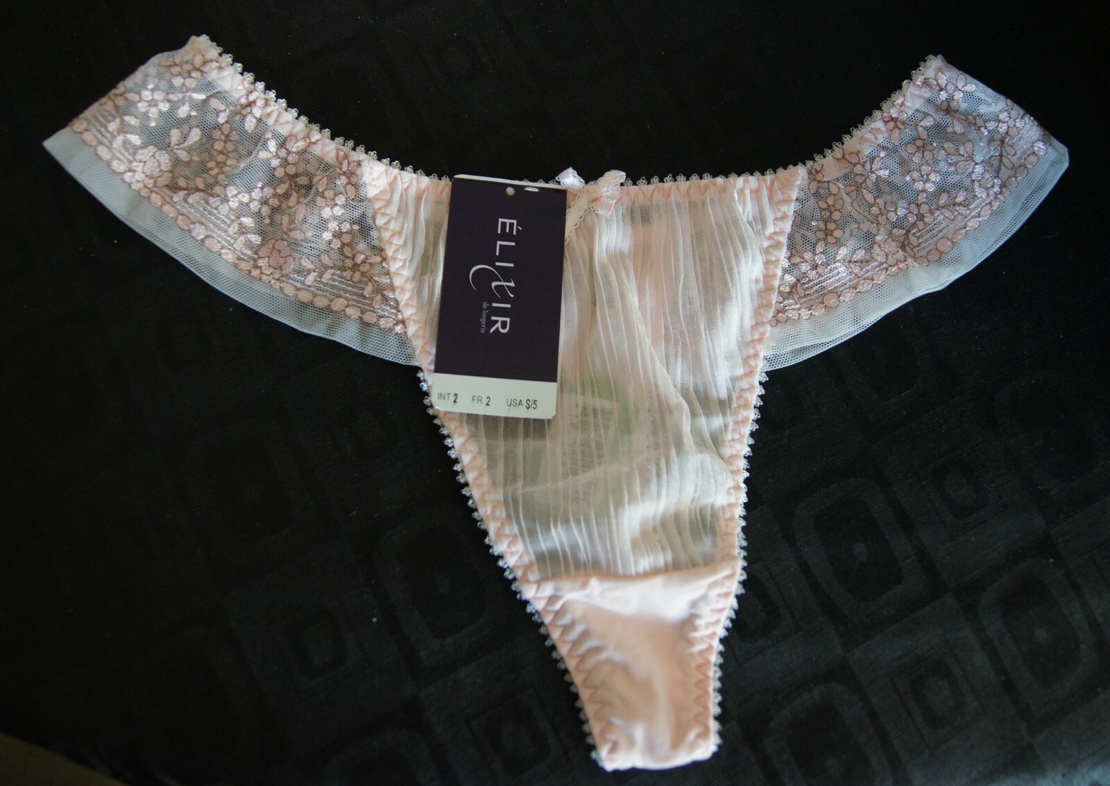 Elixir De Lingerie “Rose” Pink Pleated Sheer Wide Sided Thong G10761/112