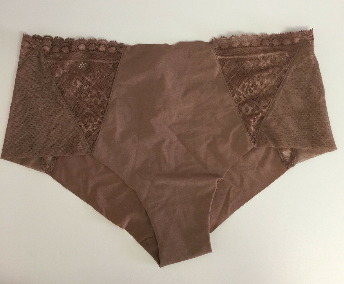 Victorias Secret Taupe Laser Cut Shortie Panties Size L Mesh Sides Lace Inset