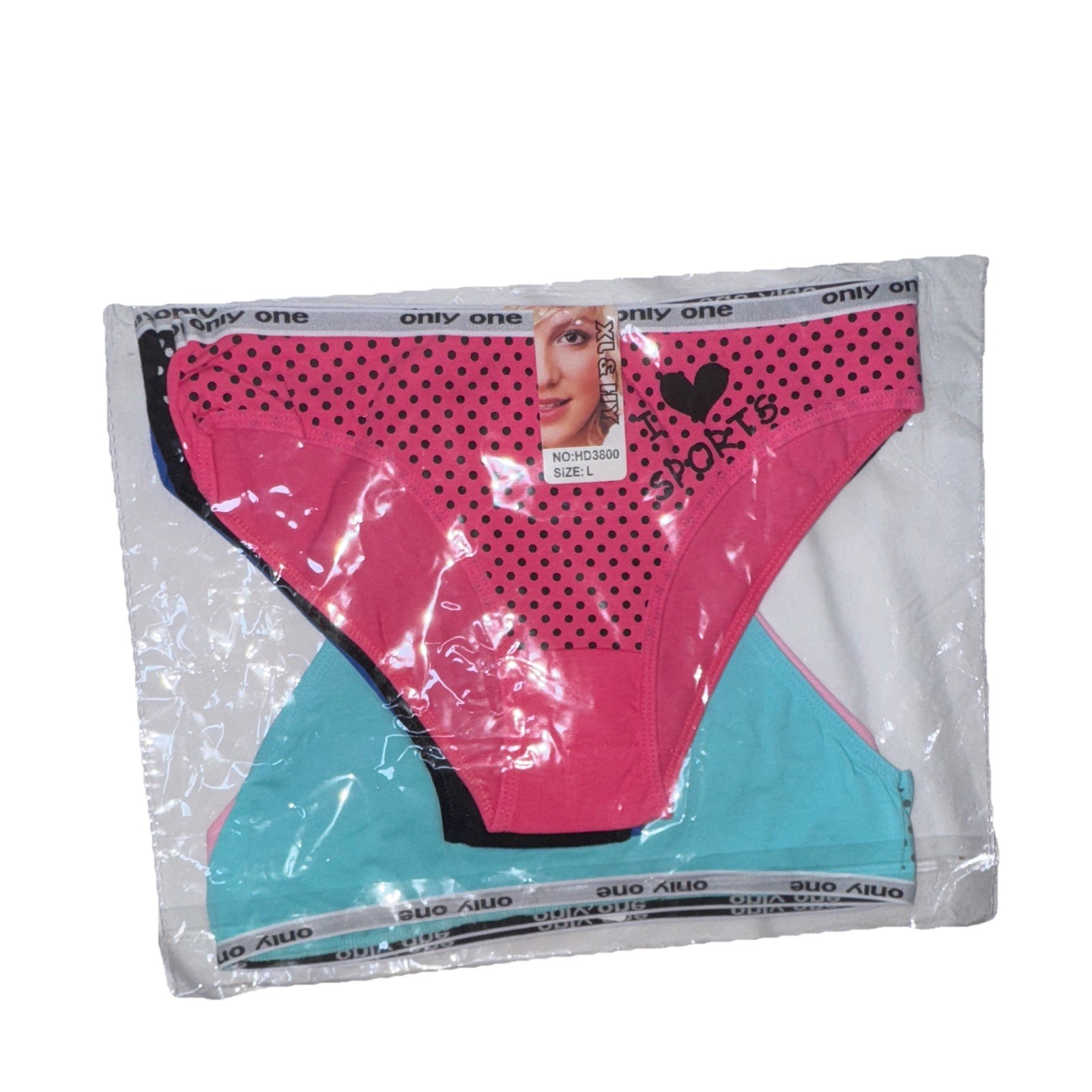 Only One 5 Pack Women Bikini Panties Pink Blue Polka Dot Heart Cotton L HD3800