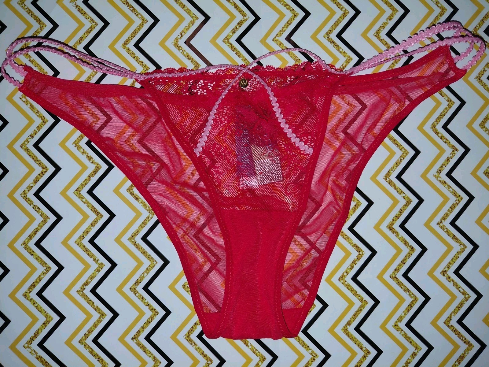 Adore Me/VS Strappy Lace & Mesh Bikini Panty NEW Small Red